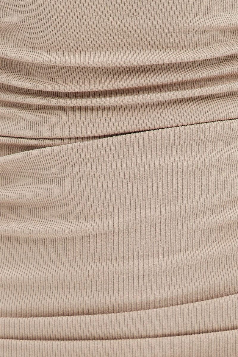 Beige Mini Dress Sleeveless Side Ruched Bodycon sold by Ally Fashion product image thumbnail 6