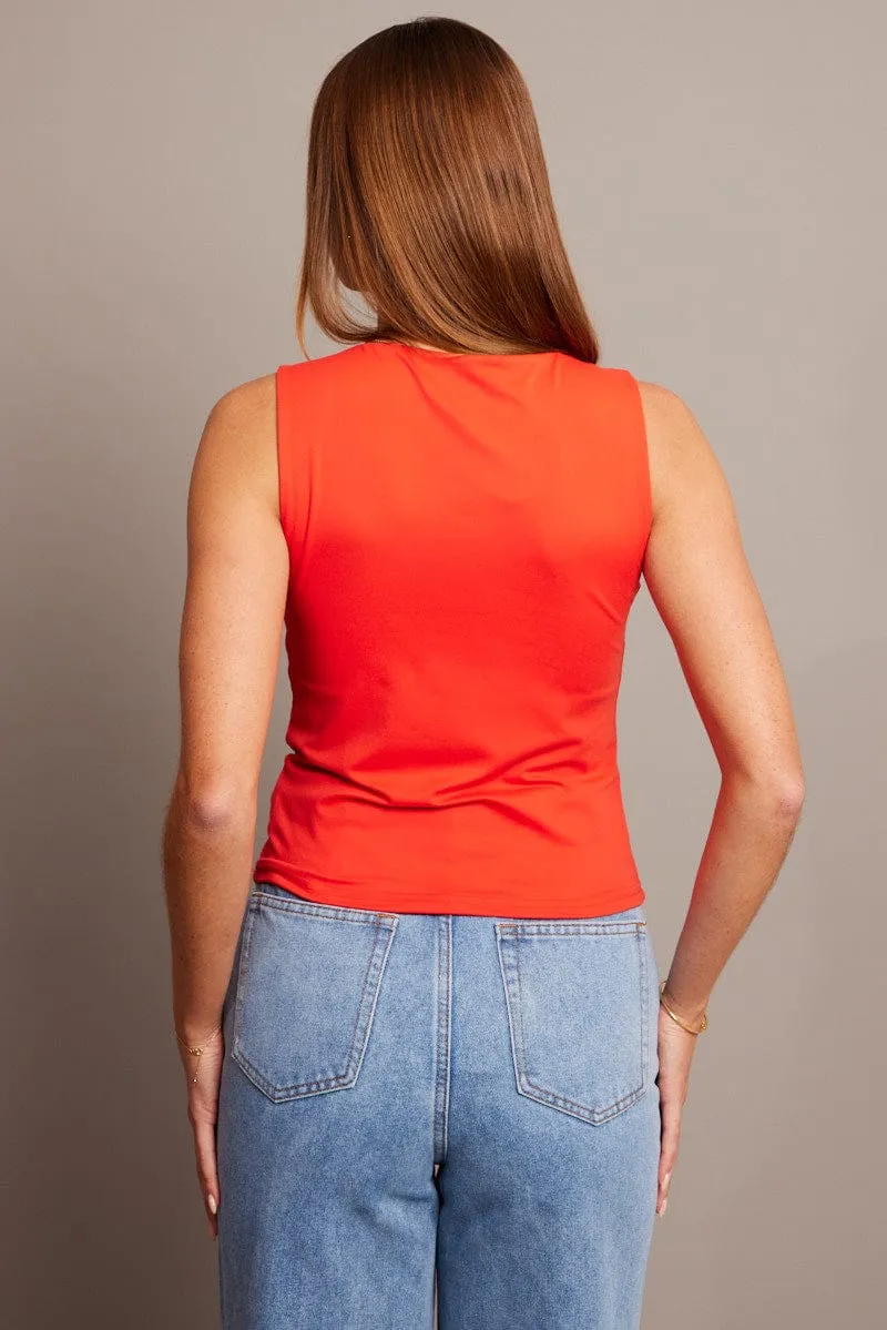 Red Supersoft Tank Scoop Neck Sleeveless Ribbon sold by Ally Fashion product image thumbnail 5