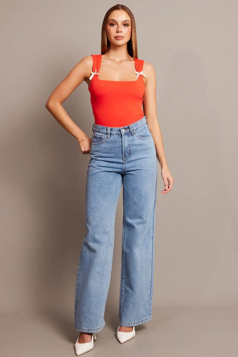 Red Supersoft Tank Scoop Neck Sleeveless Ribbon sold by Ally Fashion product image thumbnail 2