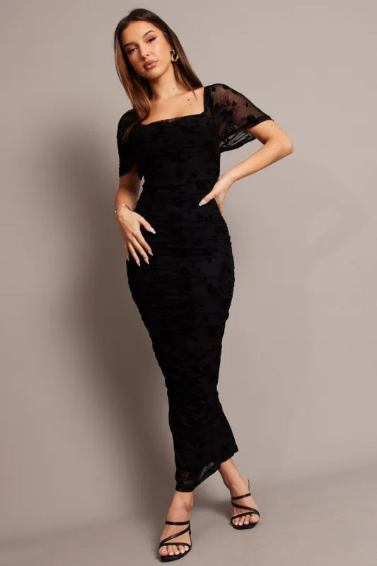 Black Bodycon Dress Mesh Burnout sold by Ally Fashion