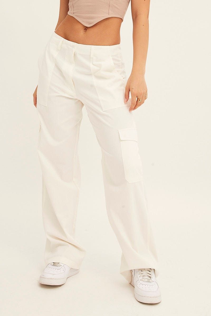 White Cargo Pant Mid Rise sold by Ally Fashion product image thumbnail 2