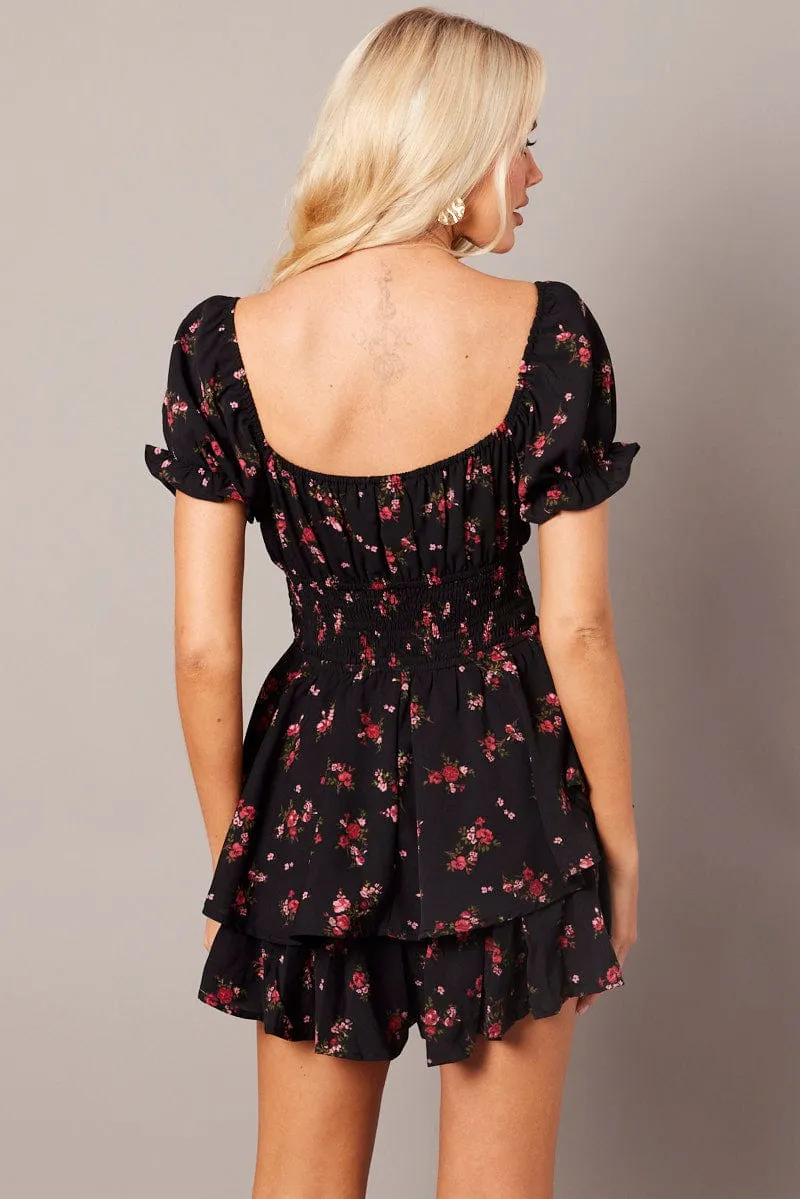 Black Ditsy Playsuit Short Sleeve sold by Ally Fashion product image thumbnail 5