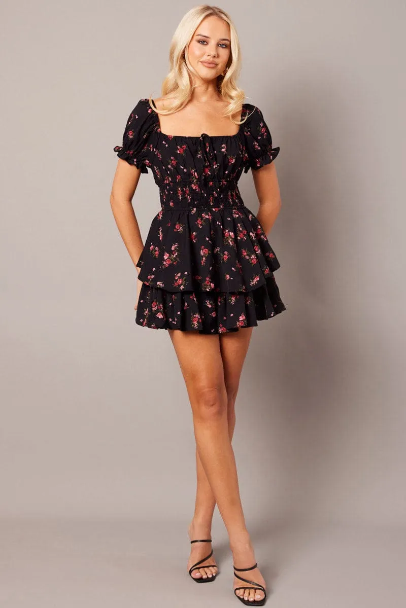 Black Ditsy Playsuit Short Sleeve sold by Ally Fashion product image thumbnail 2