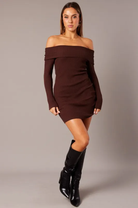 Brown Knit Dress Long Sleeve Mini sold by Ally Fashion