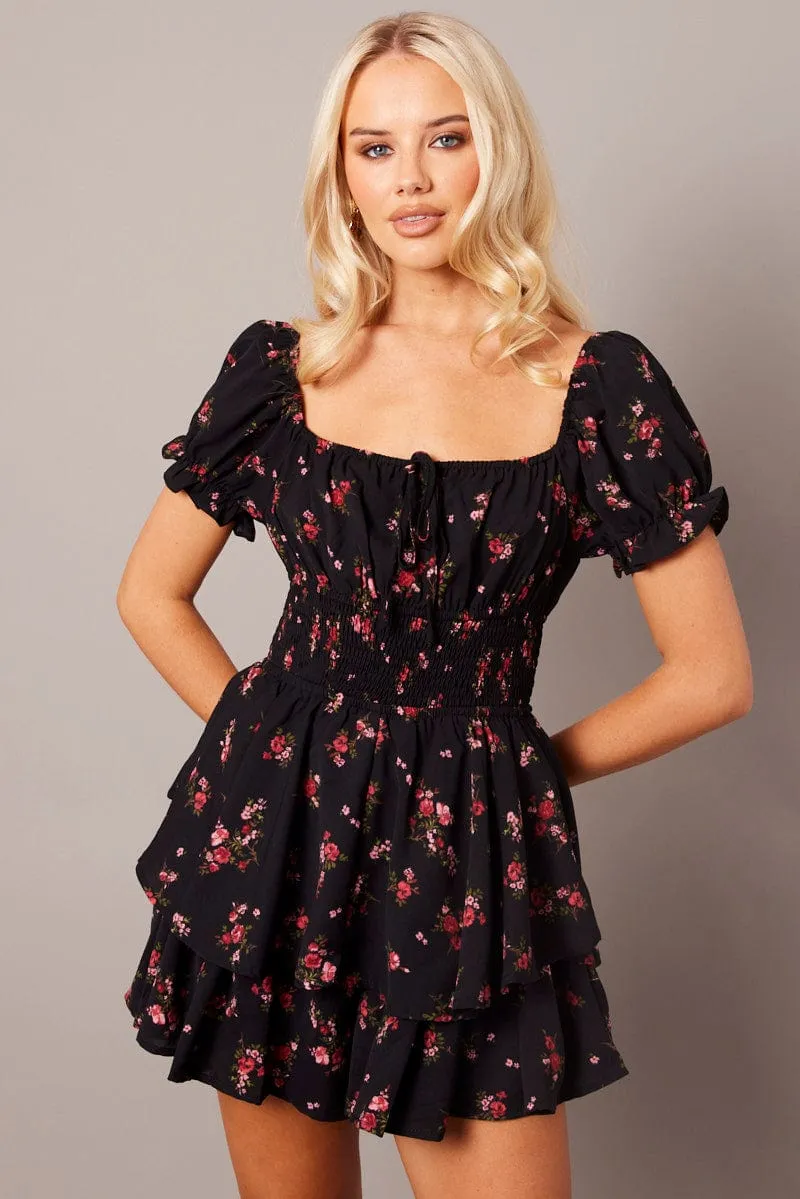 Black Ditsy Playsuit Short Sleeve sold by Ally Fashion product image thumbnail 3