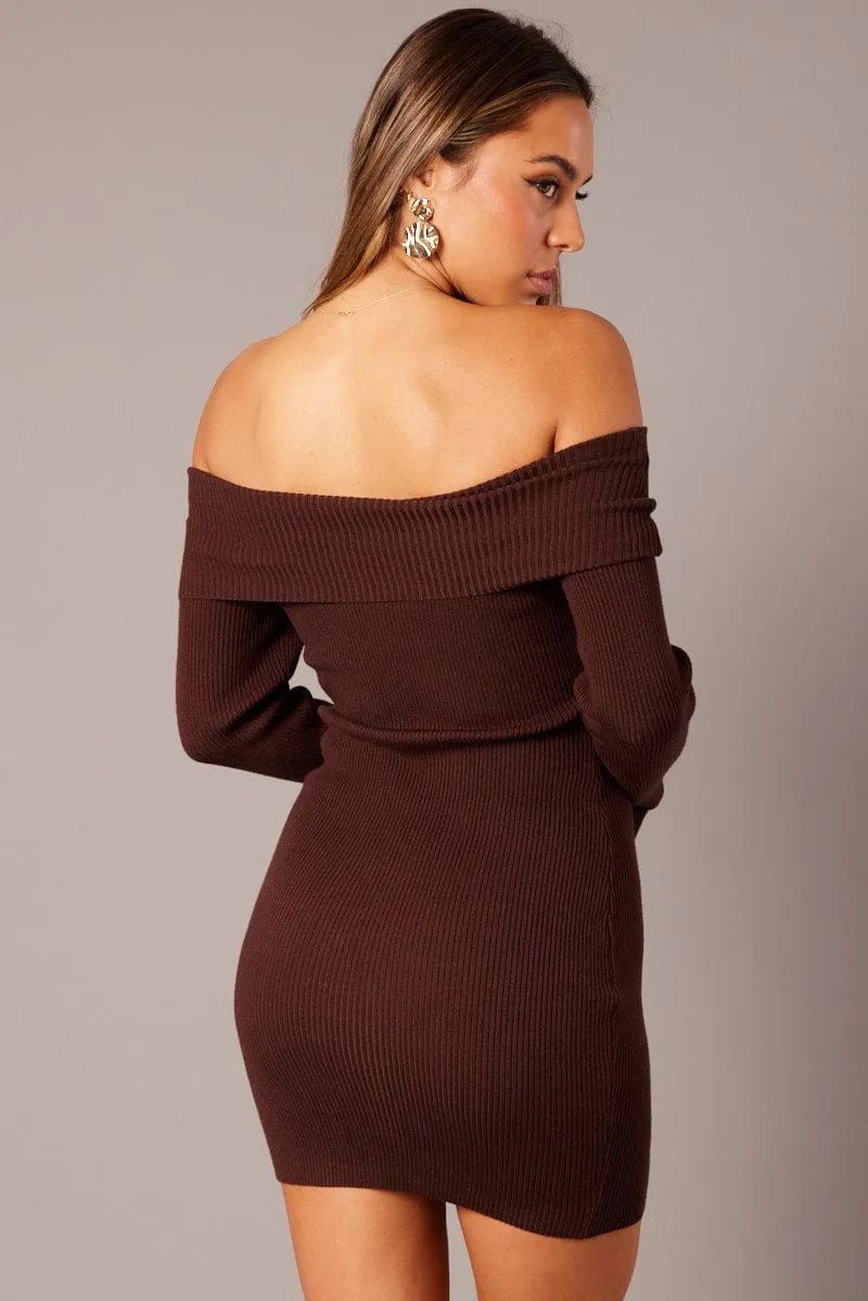 Brown Knit Dress Long Sleeve Mini sold by Ally Fashion product image thumbnail 5