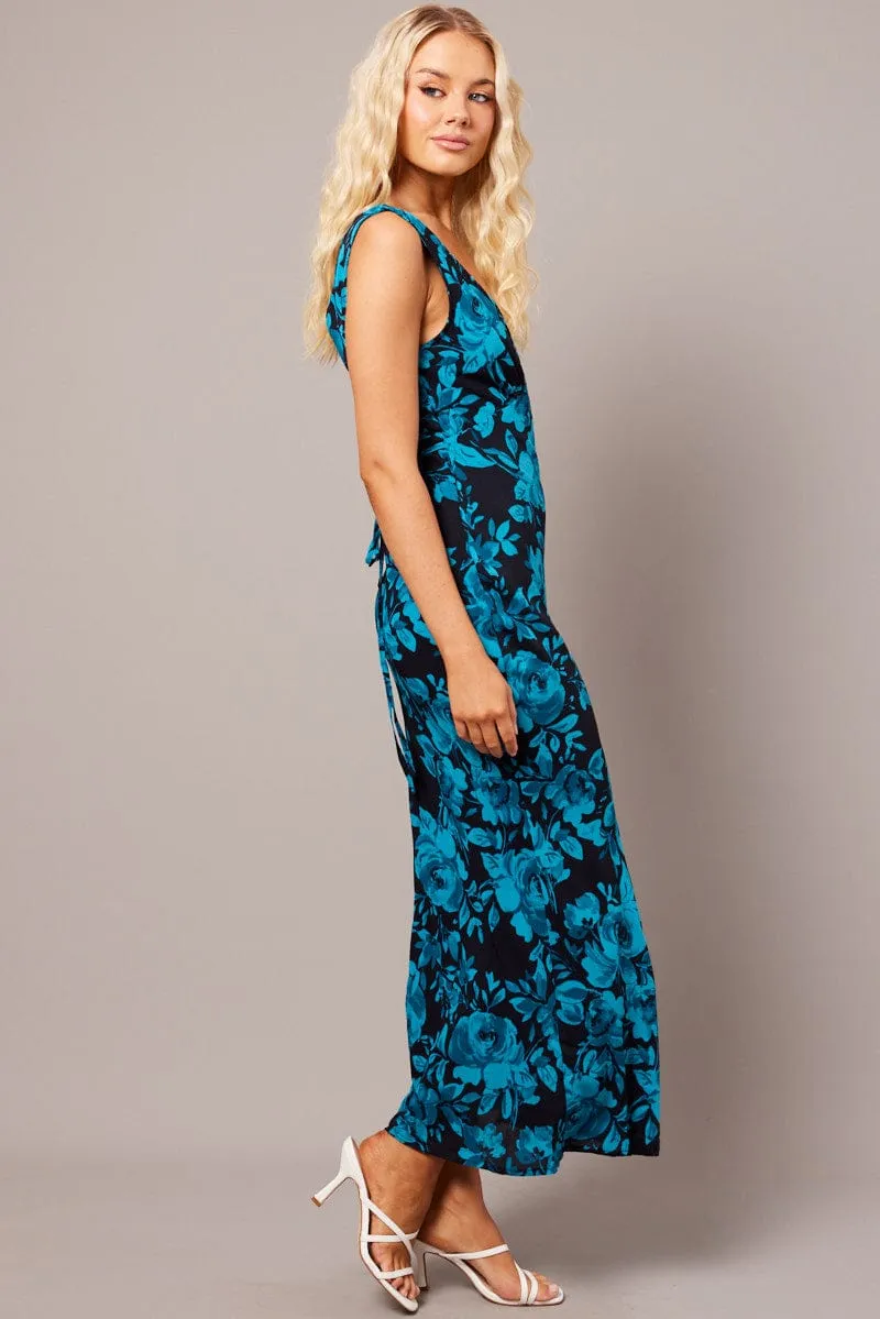 Blue Floral Maxi Dress V-Neck Sleevelss sold by Ally Fashion product image thumbnail 4