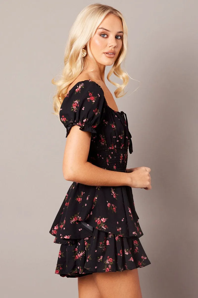 Black Ditsy Playsuit Short Sleeve sold by Ally Fashion product image thumbnail 4