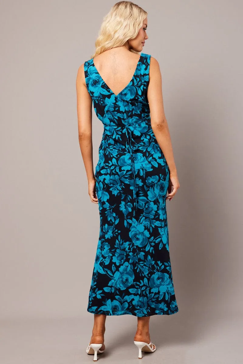 Blue Floral Maxi Dress V-Neck Sleevelss sold by Ally Fashion product image thumbnail 5