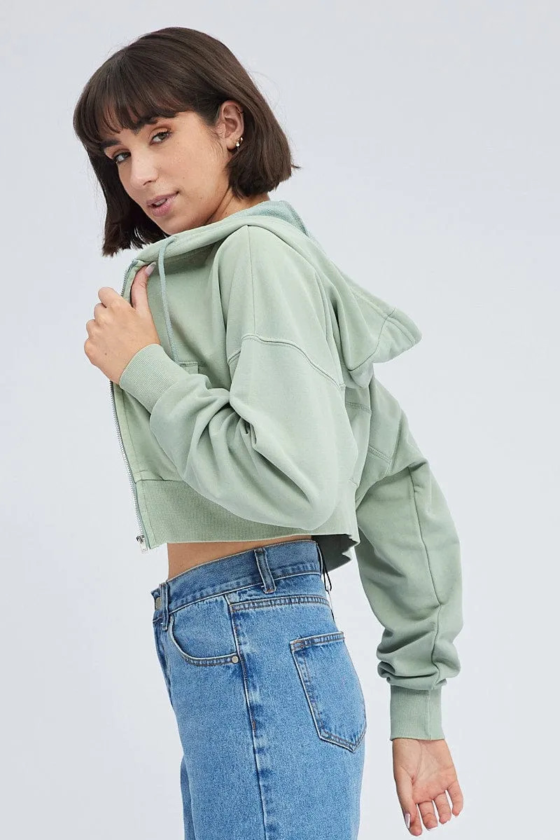 Green Zip Hoodie Long Sleeve Crop sold by Ally Fashion product image thumbnail 4