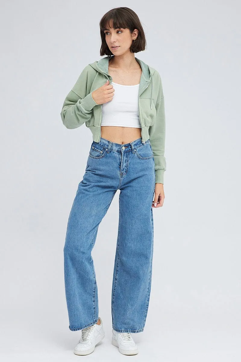 Green Zip Hoodie Long Sleeve Crop sold by Ally Fashion product image thumbnail 2