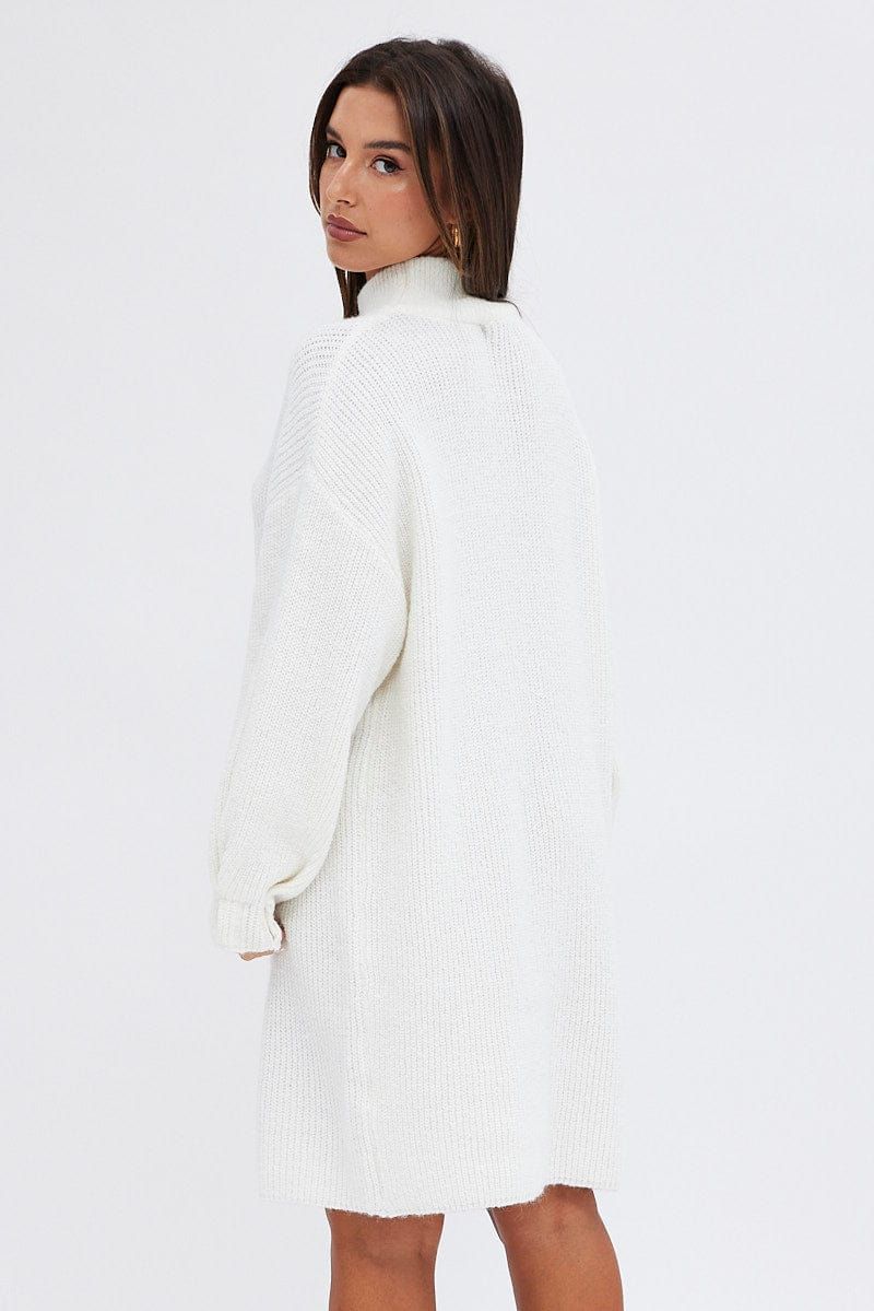 White Knit Dress Long Sleeve Turtleneck Oversized sold by Ally Fashion product image thumbnail 5