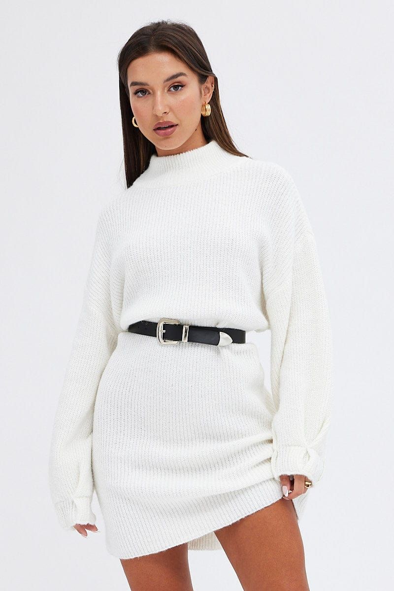 White Knit Dress Long Sleeve Turtleneck Oversized sold by Ally Fashion product image thumbnail 3