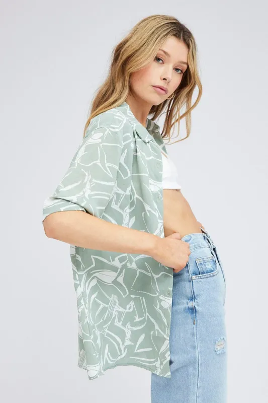 Green Abstract Shirt Short Sleeve sold by Ally Fashion