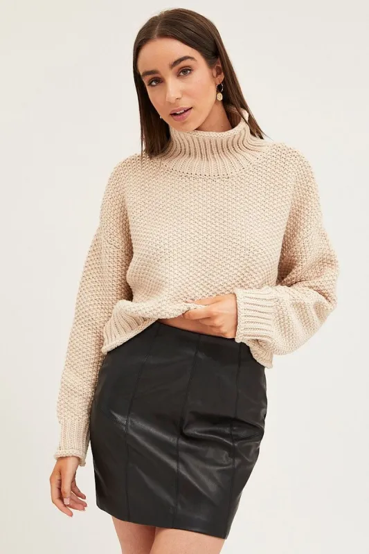Neutral Knit Top Long Sleeve Relaxed Turtleneck sold by Ally Fashion