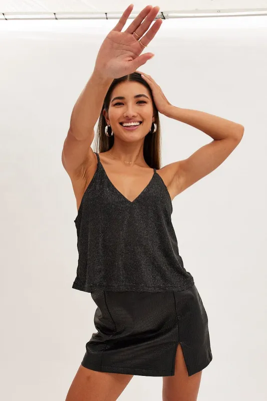Black Diamonte Jersey V Neck Cami sold by Ally Fashion