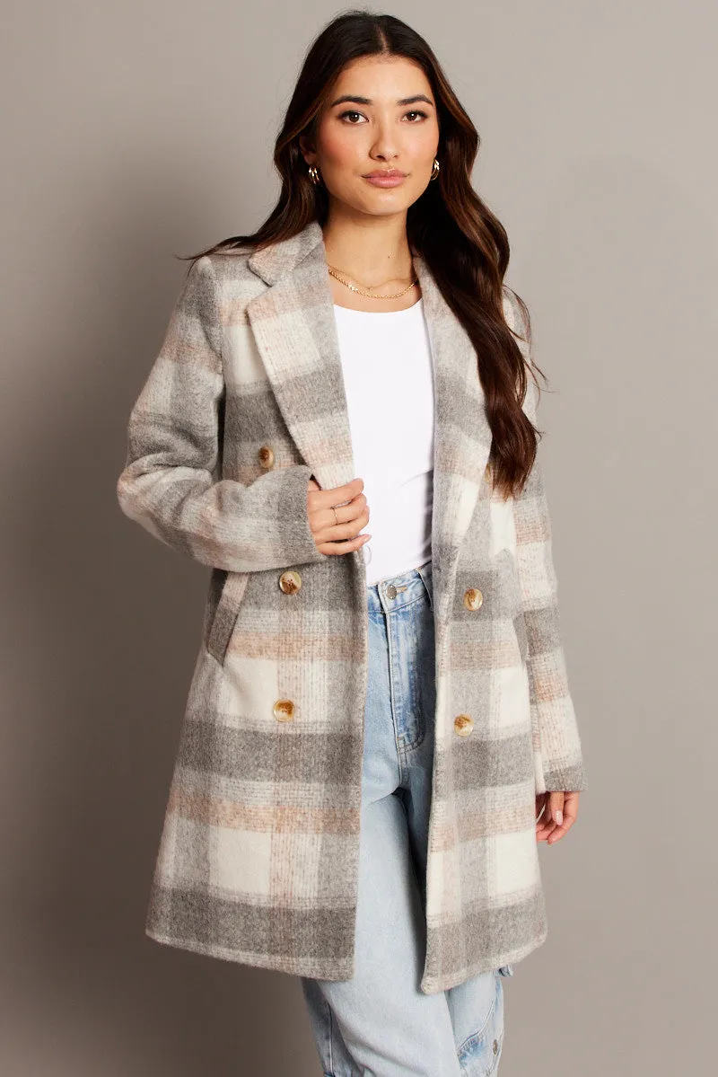Grey Check Coat Long Sleeve sold by Ally Fashion product image thumbnail 3