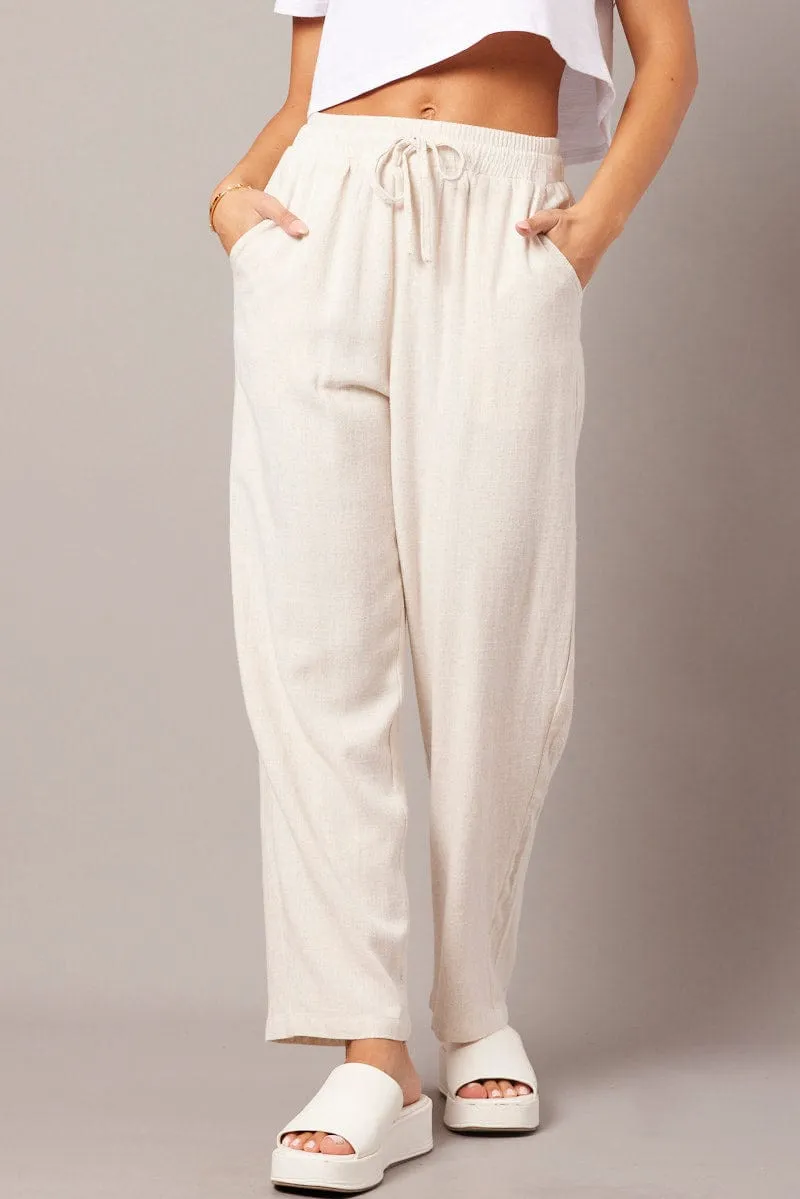 Beige Tapered Pants Elasticated Waist Cropped sold by Ally Fashion product image thumbnail 3