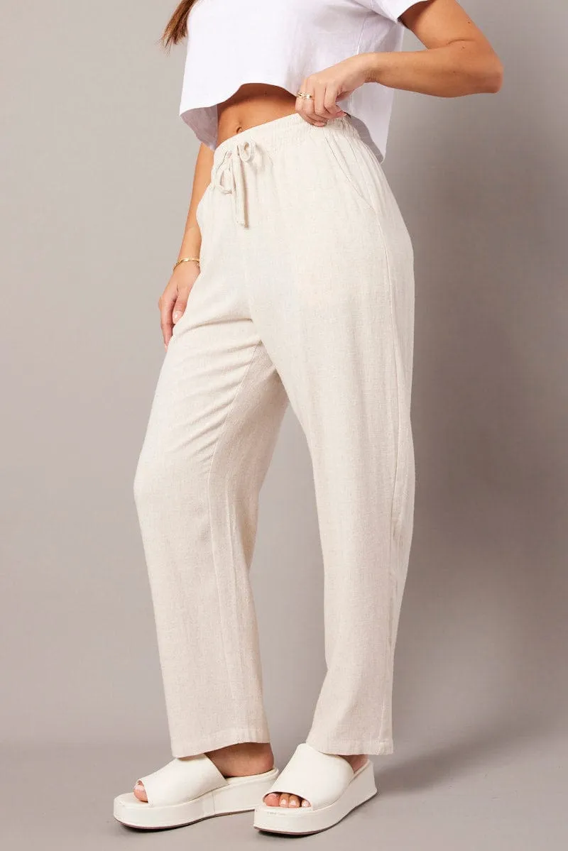 Beige Tapered Pants Elasticated Waist Cropped sold by Ally Fashion