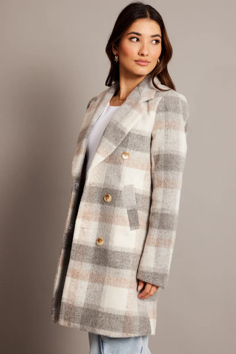 Grey Check Coat Long Sleeve sold by Ally Fashion product image thumbnail 4