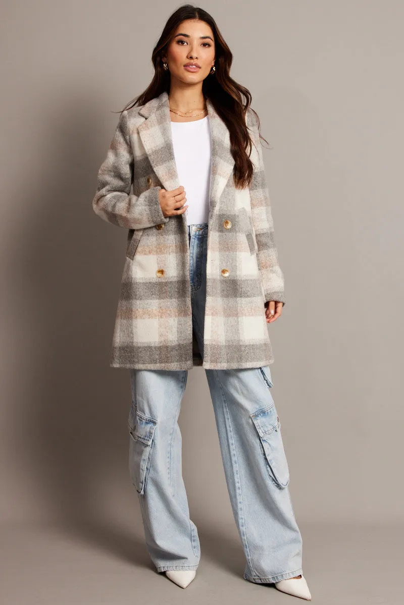 Grey Check Coat Long Sleeve sold by Ally Fashion