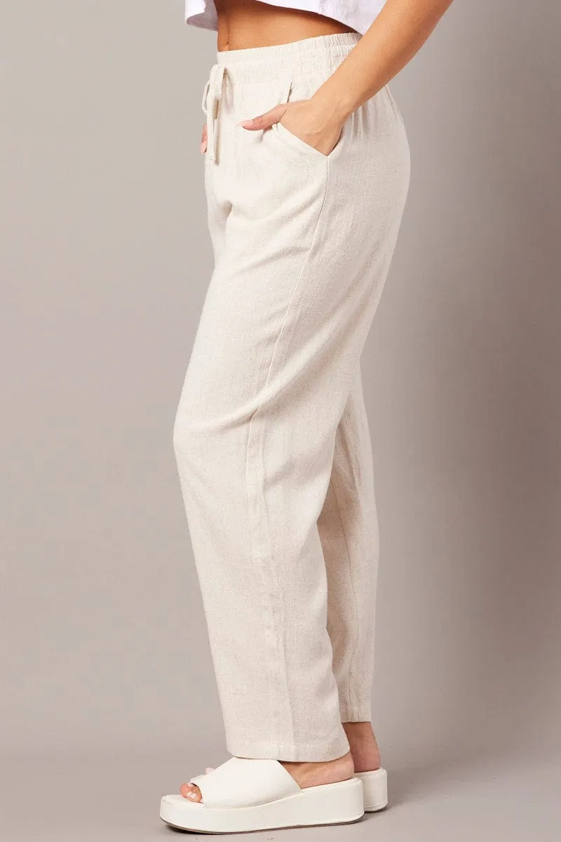 Beige Tapered Pants Elasticated Waist Cropped sold by Ally Fashion product image thumbnail 4