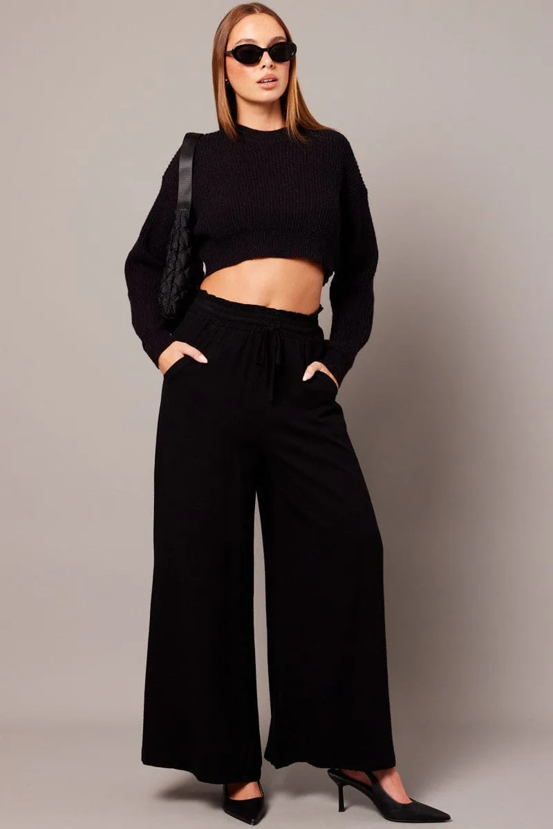 Black Wide Leg Pants High Rise sold by Ally Fashion product image thumbnail 2