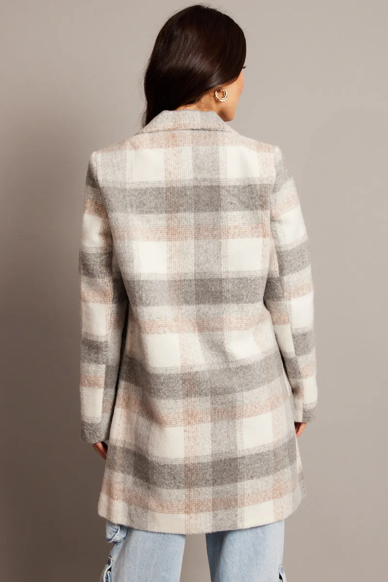 Grey Check Coat Long Sleeve sold by Ally Fashion product image thumbnail 5