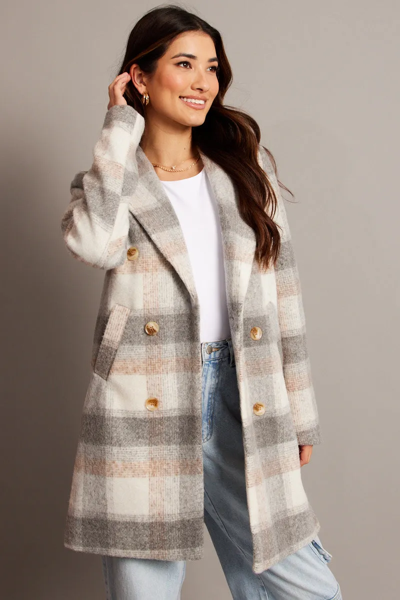 Grey Check Coat Long Sleeve sold by Ally Fashion product image thumbnail 2