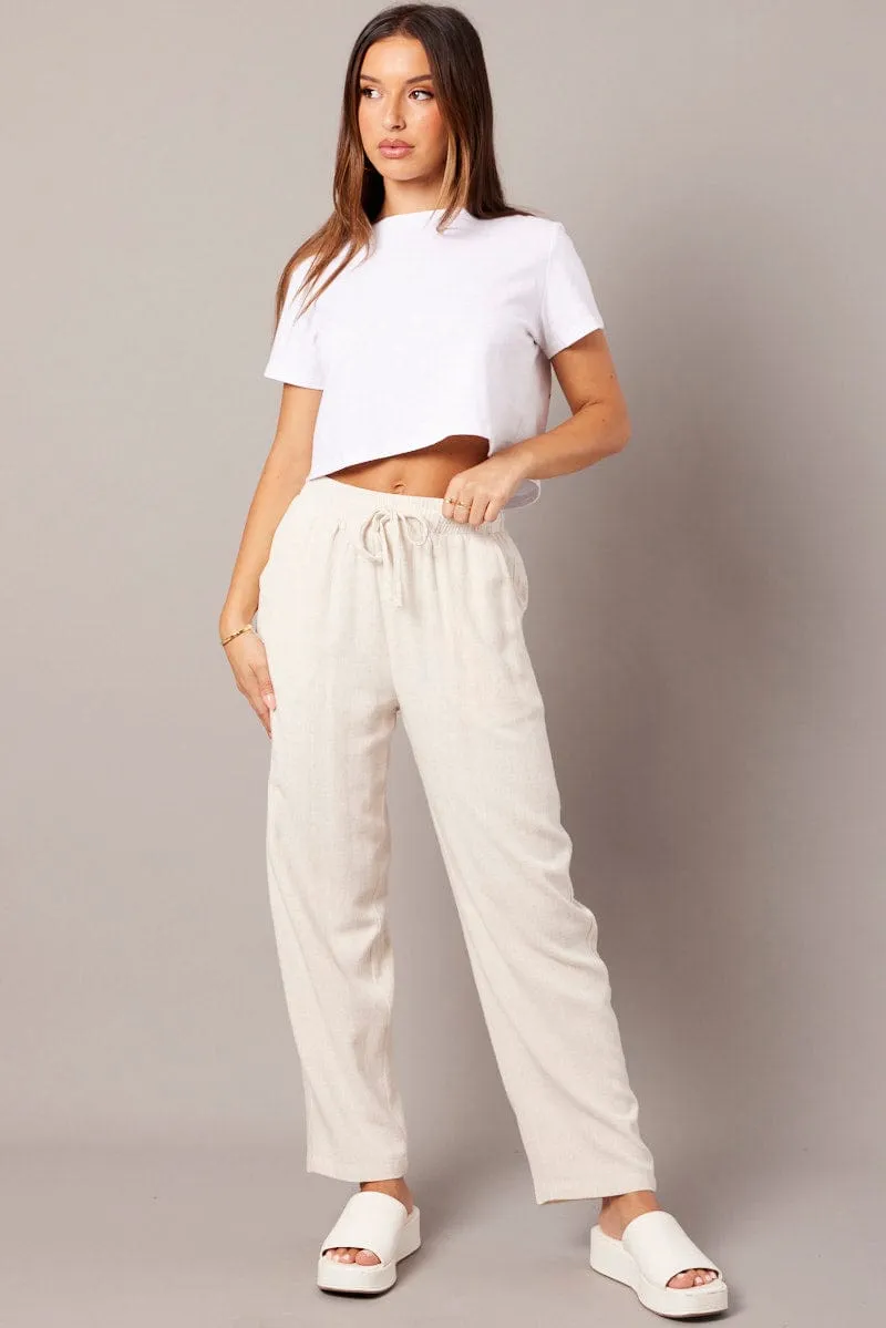 Beige Tapered Pants Elasticated Waist Cropped sold by Ally Fashion product image thumbnail 2