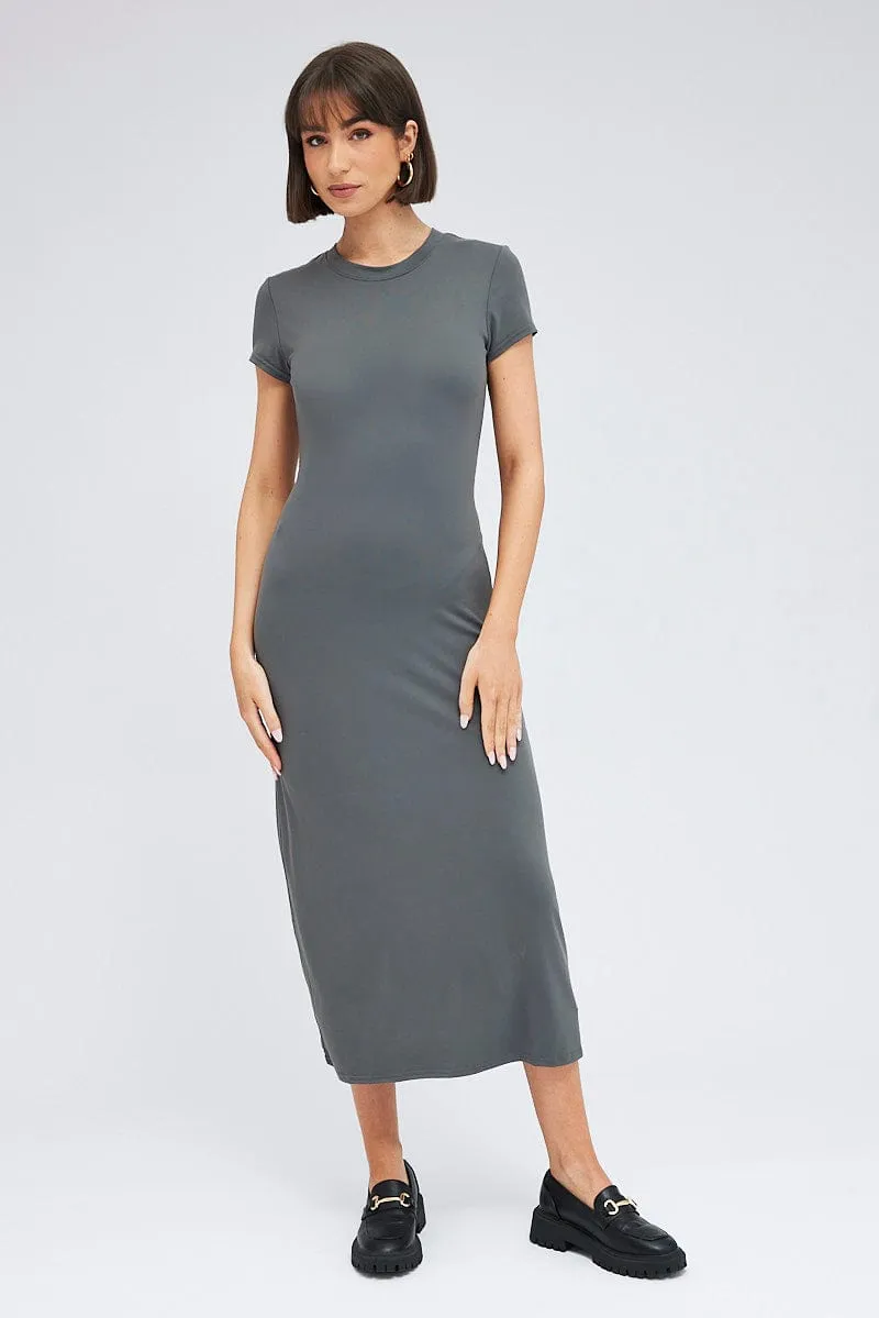 Grey Maxi Dress Short Sleeve Bodycon SuperSoft sold by Ally Fashion product image thumbnail 3