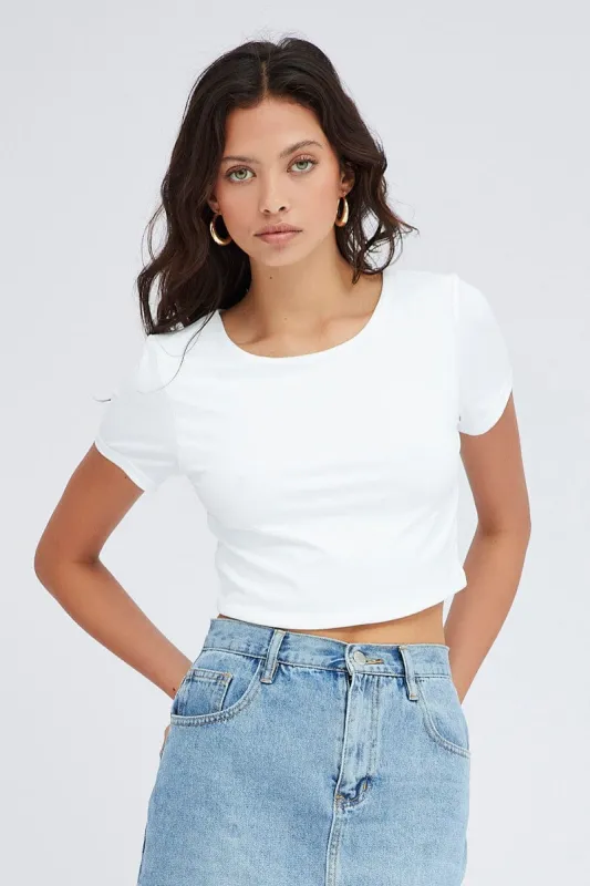 White Supersoft Crop Top Short Sleeve sold by Ally Fashion