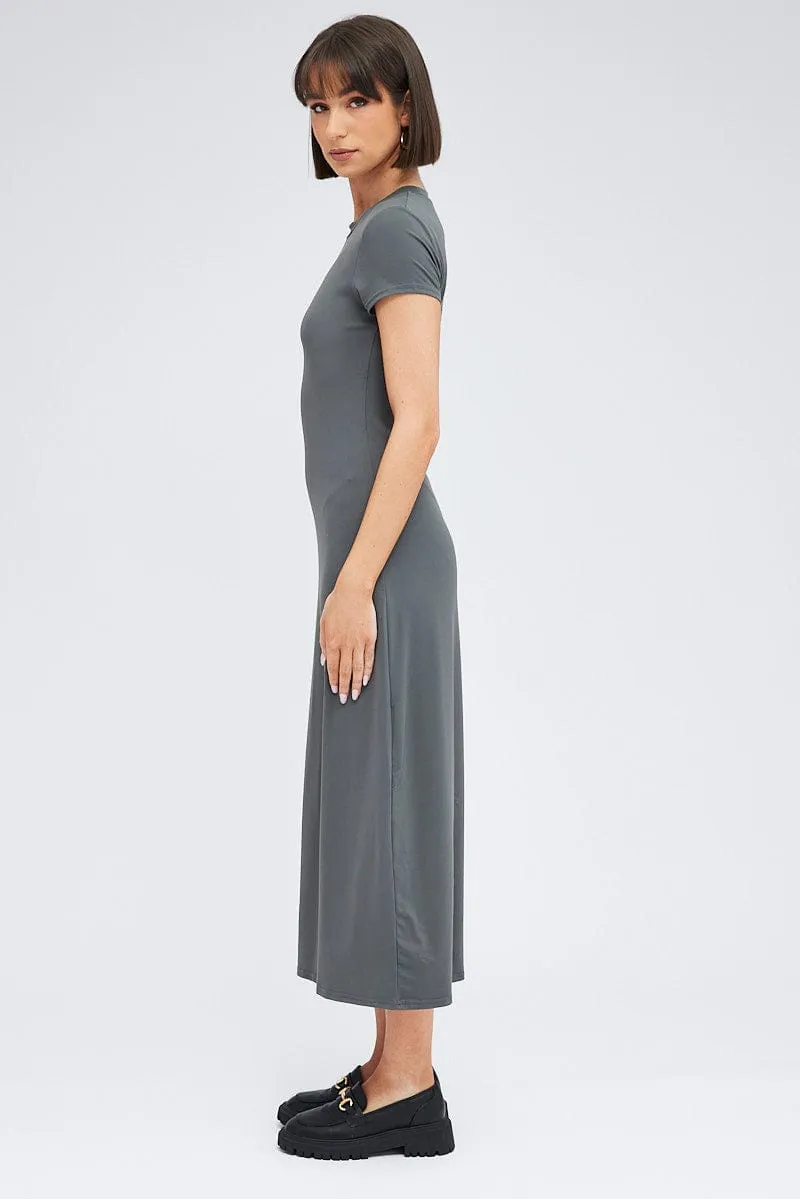 Grey Maxi Dress Short Sleeve Bodycon SuperSoft sold by Ally Fashion product image thumbnail 4