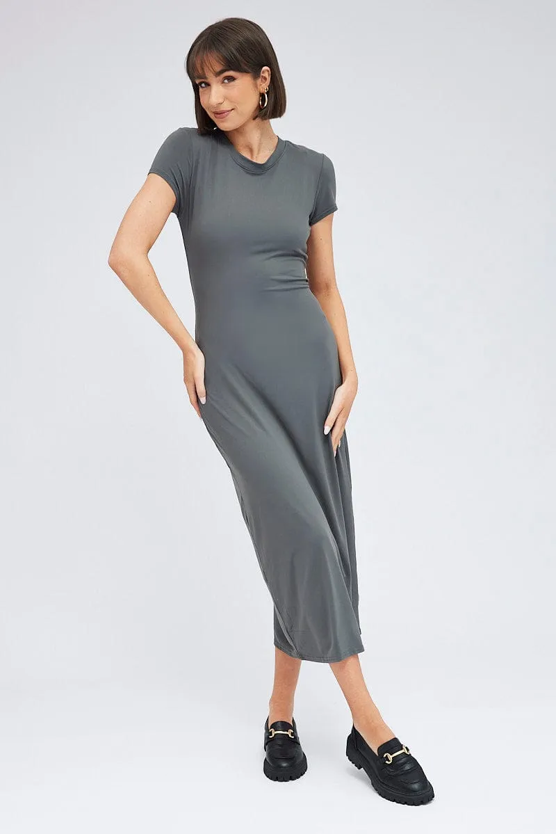 Grey Maxi Dress Short Sleeve Bodycon SuperSoft sold by Ally Fashion