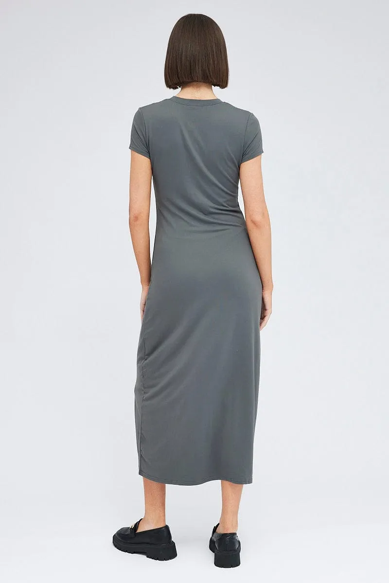 Grey Maxi Dress Short Sleeve Bodycon SuperSoft sold by Ally Fashion product image thumbnail 5