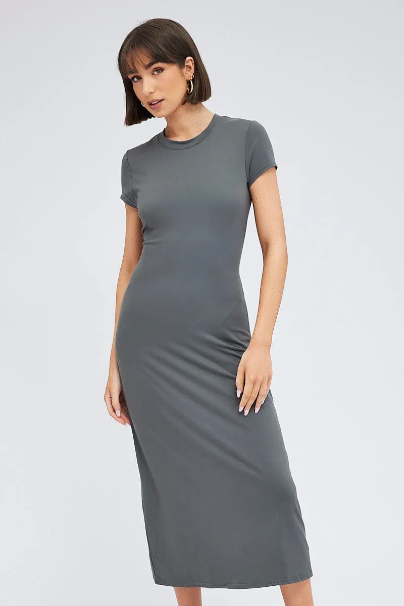 Grey Maxi Dress Short Sleeve Bodycon SuperSoft sold by Ally Fashion product image thumbnail 2
