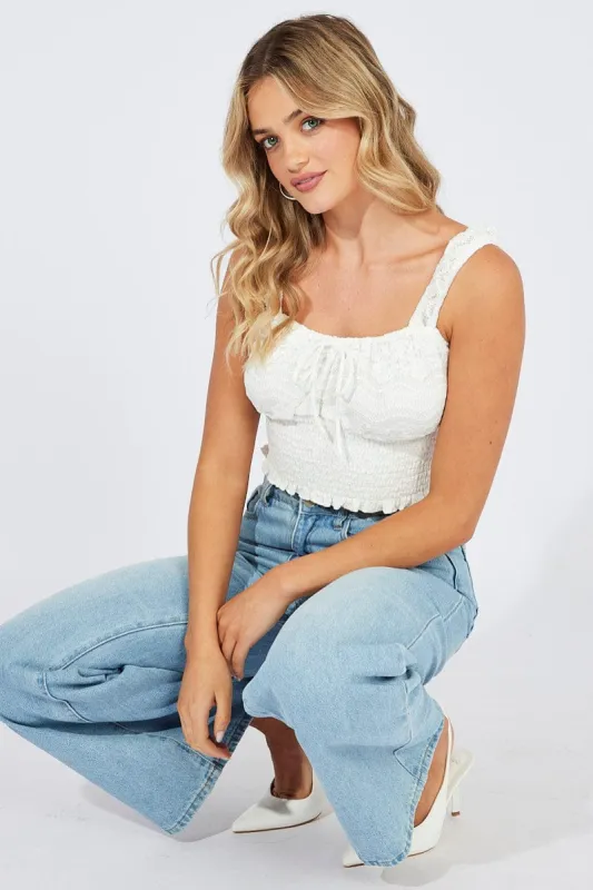 White Lace Top Crop Sleeveless sold by Ally Fashion
