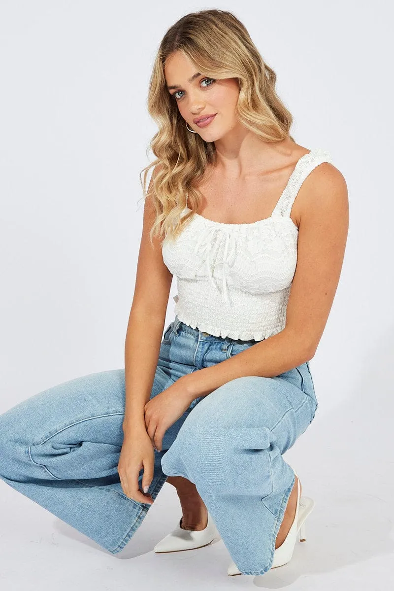 White Lace Top Crop Sleeveless sold by Ally Fashion