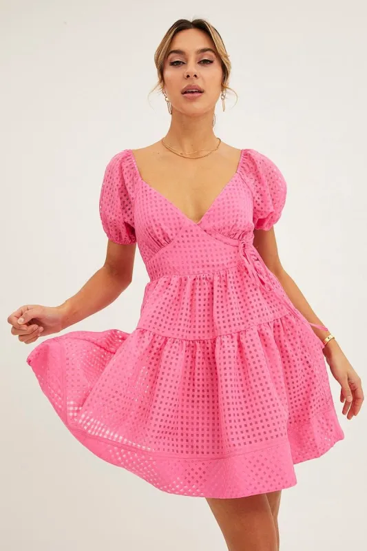 Pink Wrap Dress Short Sleeve Mini sold by Ally Fashion