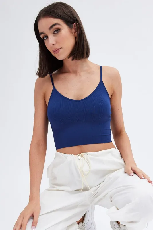 Blue Crop Singlet Top Seamless sold by Ally Fashion