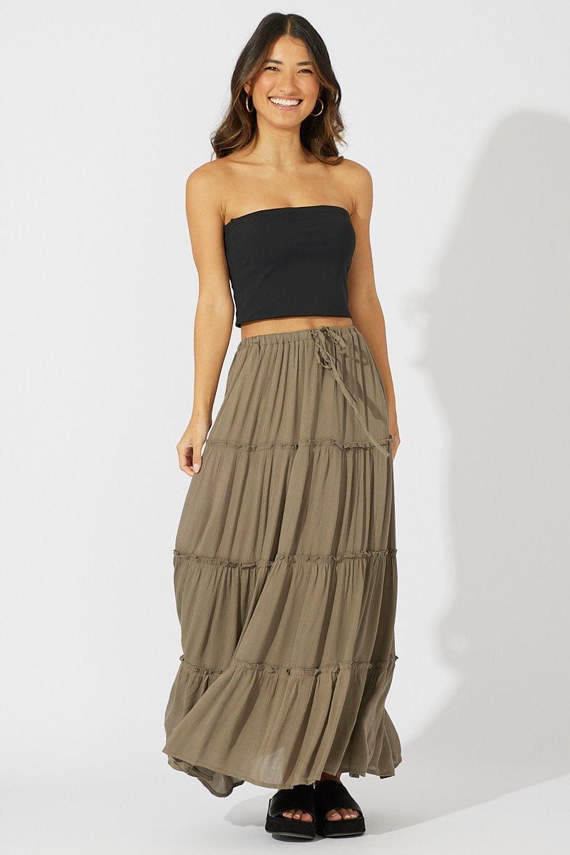 Green Maxi Skirt Tiered sold by Ally Fashion