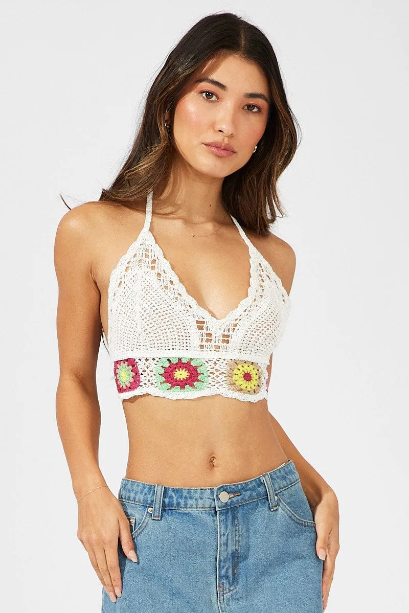 White Crochet Top V Neck sold by Ally Fashion product image thumbnail 3