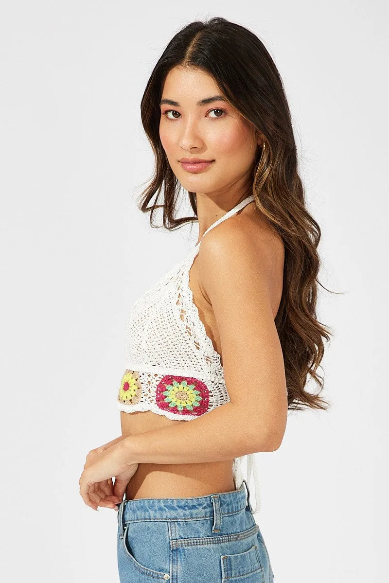 White Crochet Top V Neck sold by Ally Fashion product image thumbnail 4