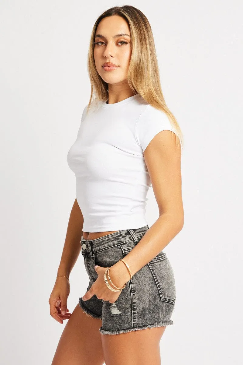 White T Shirt Short Sleeve Crew Neck Cotton Rib sold by Ally Fashion product image thumbnail 4