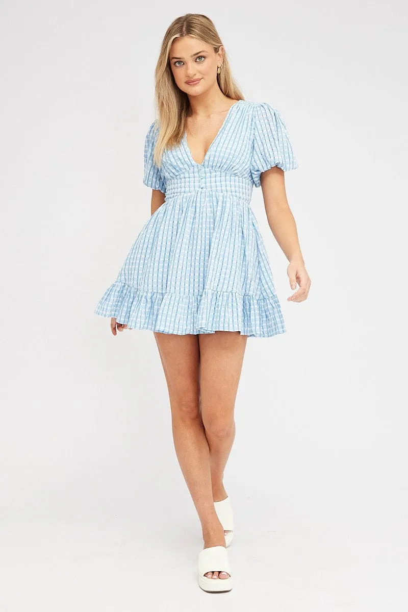 Blue Fit And Flare Dress Puff Sleeve Mini sold by Ally Fashion product image thumbnail 2