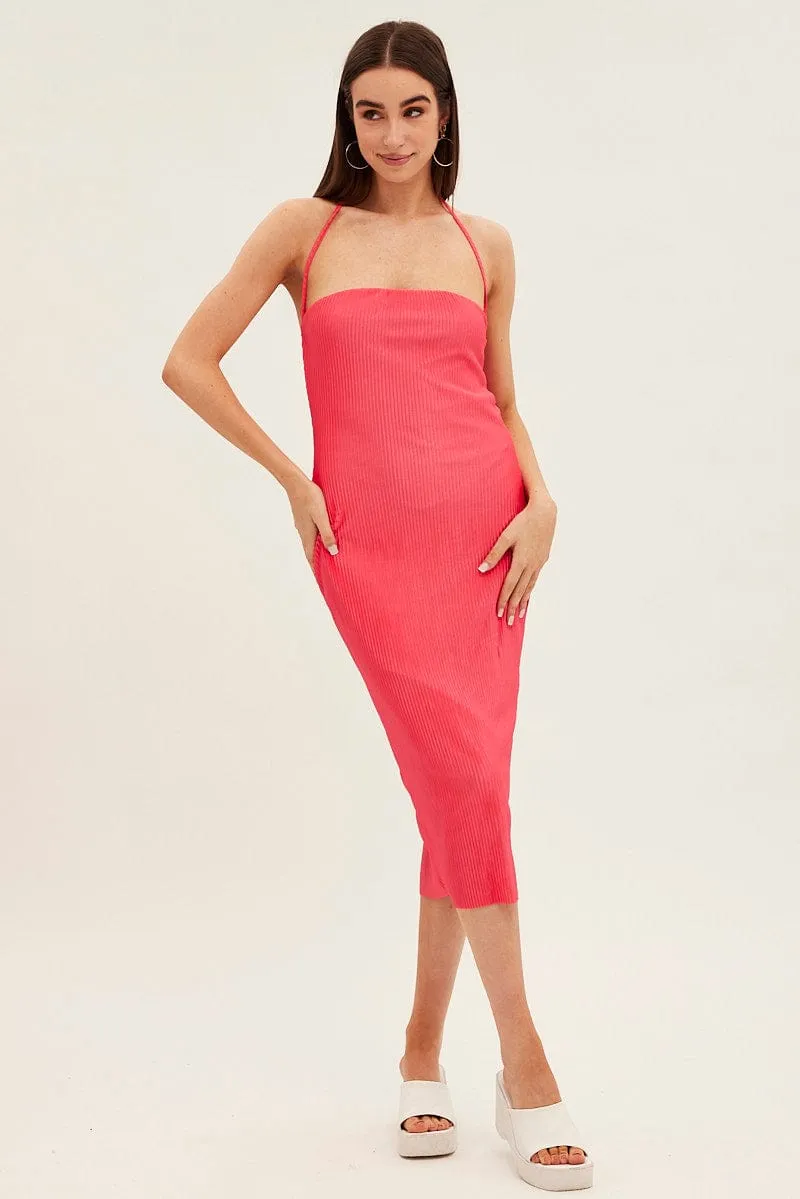 Pink Midi Dress Bandeau Plisse sold by Ally Fashion
