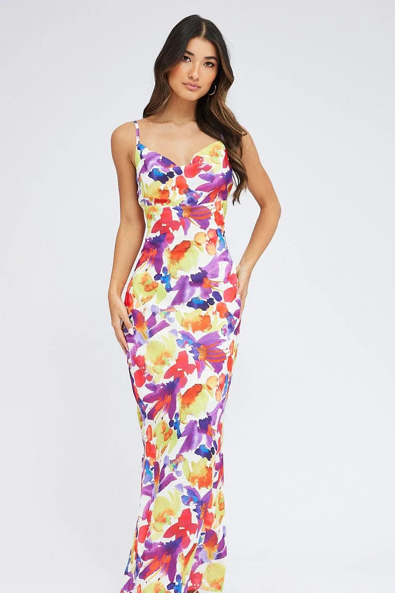 Multi Floral Maxi Dress Slip Cami Watercolour Print sold by Ally Fashion product image thumbnail 2