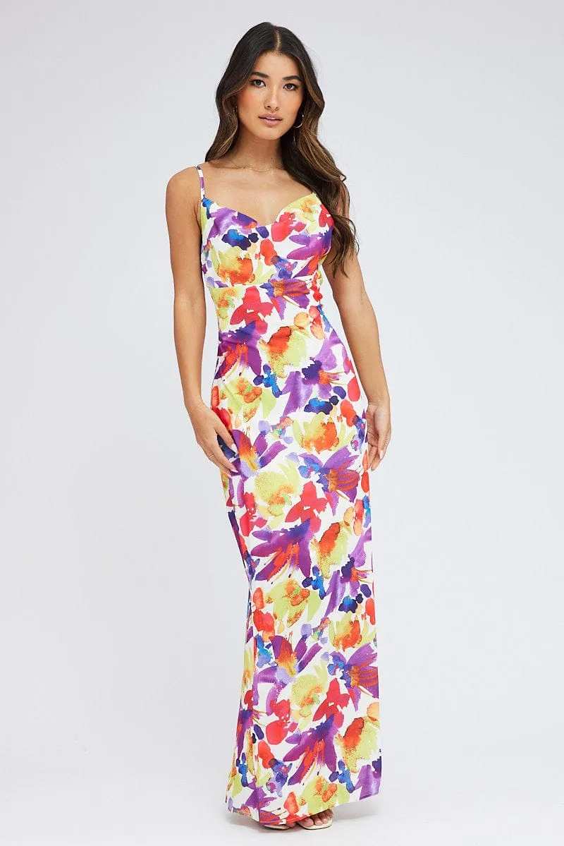 Multi Floral Maxi Dress Slip Cami Watercolour Print sold by Ally Fashion product image thumbnail 3