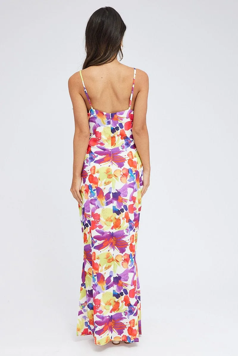 Multi Floral Maxi Dress Slip Cami Watercolour Print sold by Ally Fashion product image thumbnail 4