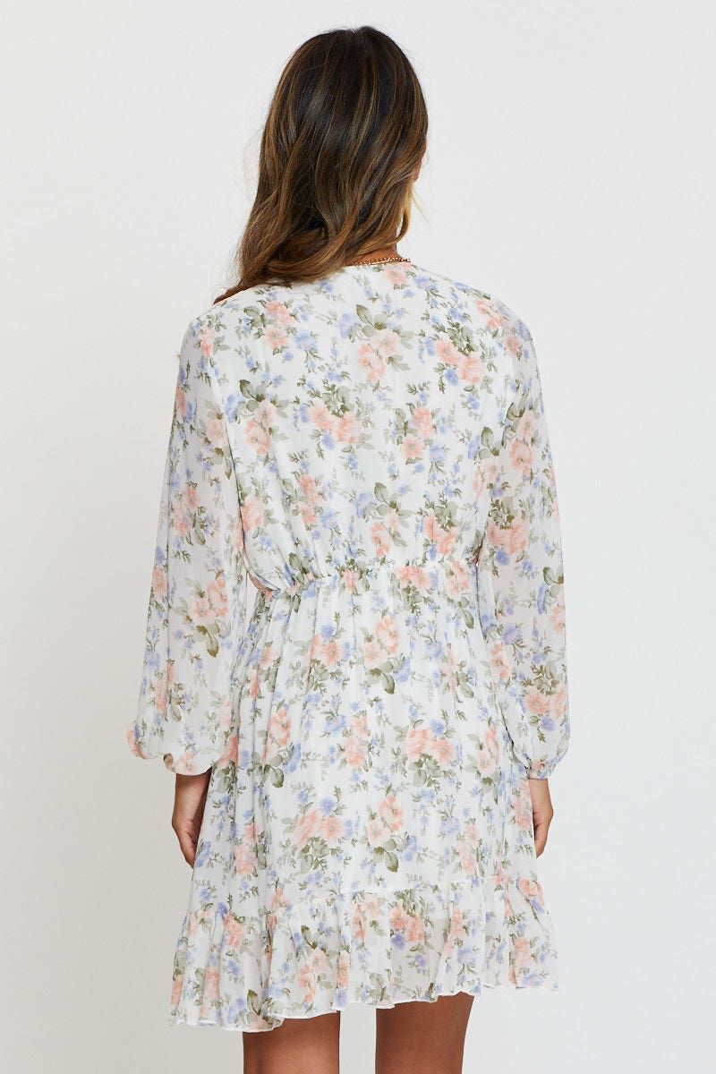 Print Wrap Dress Long Sleeve Ruffle Hem sold by Ally Fashion product image thumbnail 5